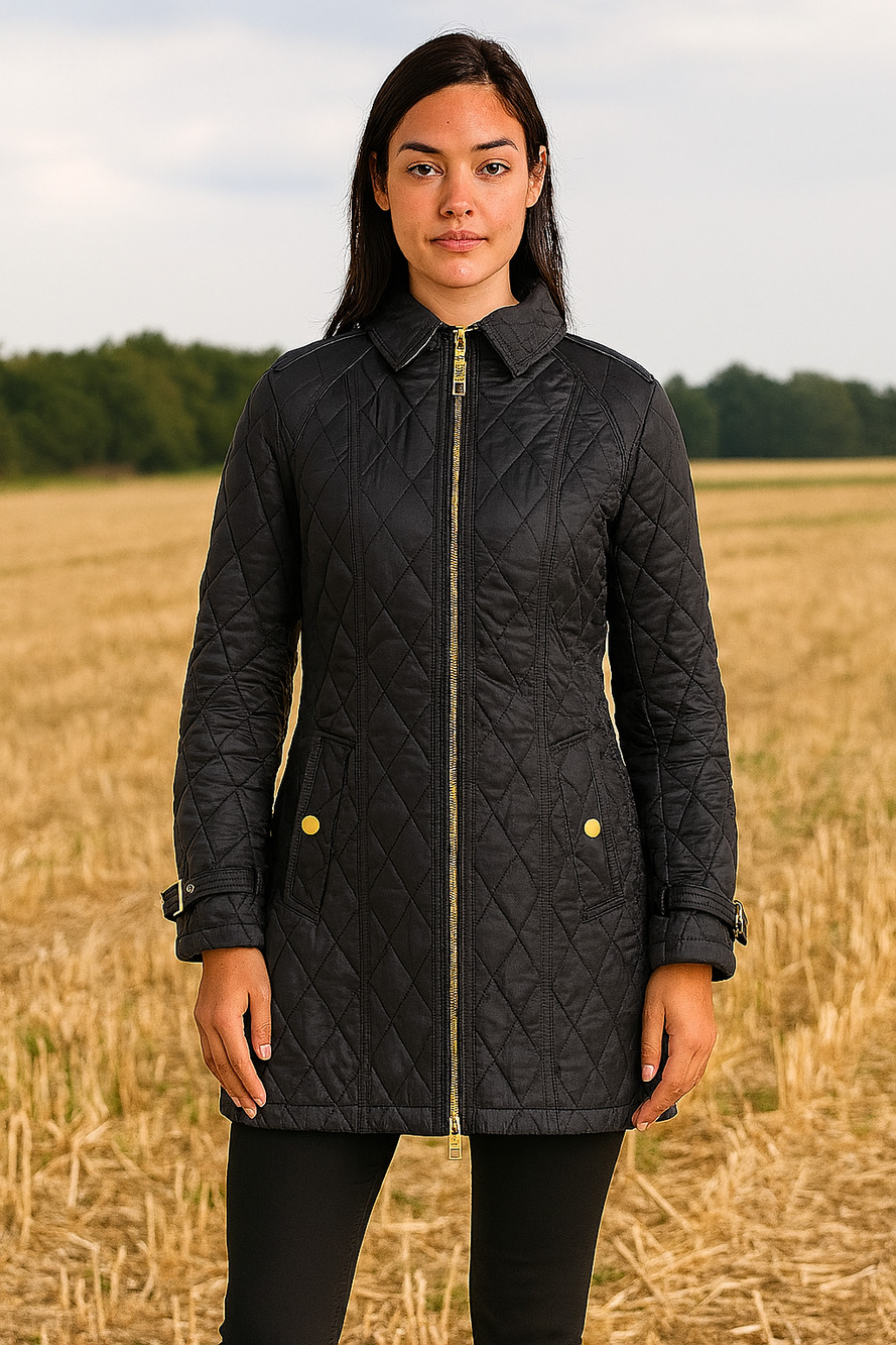 Burberry Brit Quilted Jacket Black Diamond Stitch Gold Hardware Women’s XS